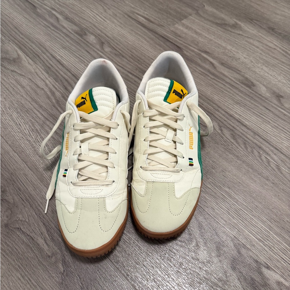 Puma Cream and Green Sneakers with Yellow Accents